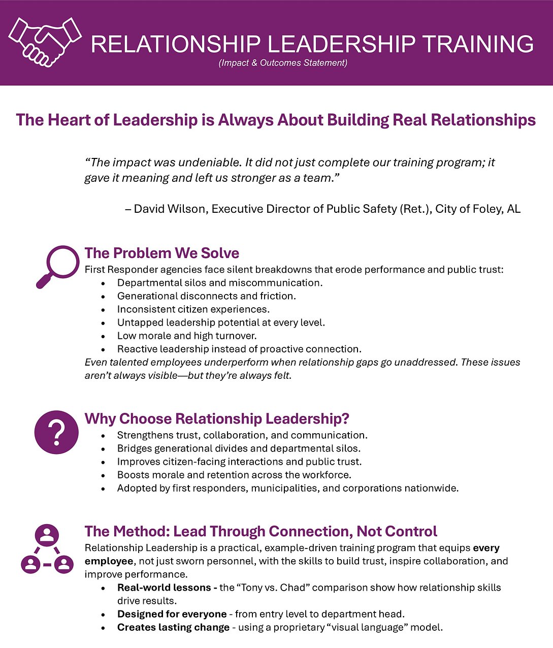 Relationship Leadership Impact Outcomes Statement for First Responders Page 1