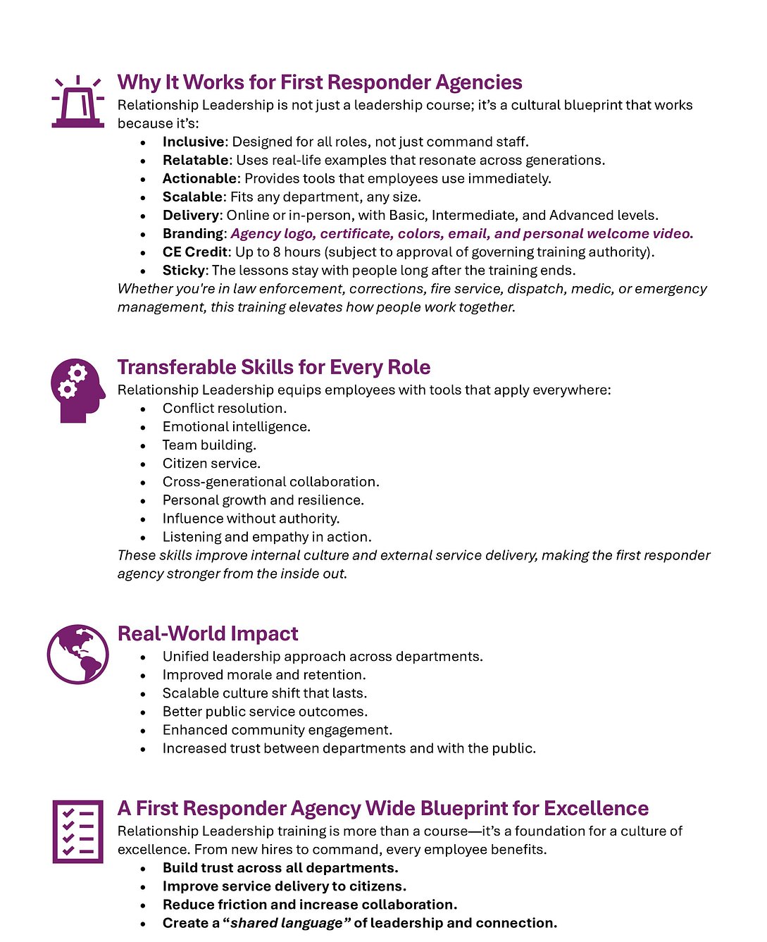 Relationship Leadership Impact Outcomes Statement for First Responders Page 2