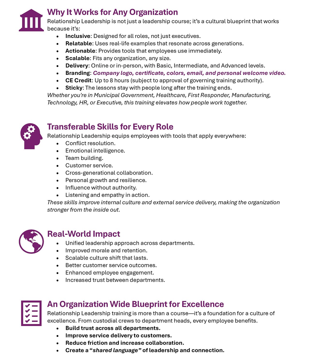 Relationship Leadership Impact Outcomes Statement for Organizations Page 2