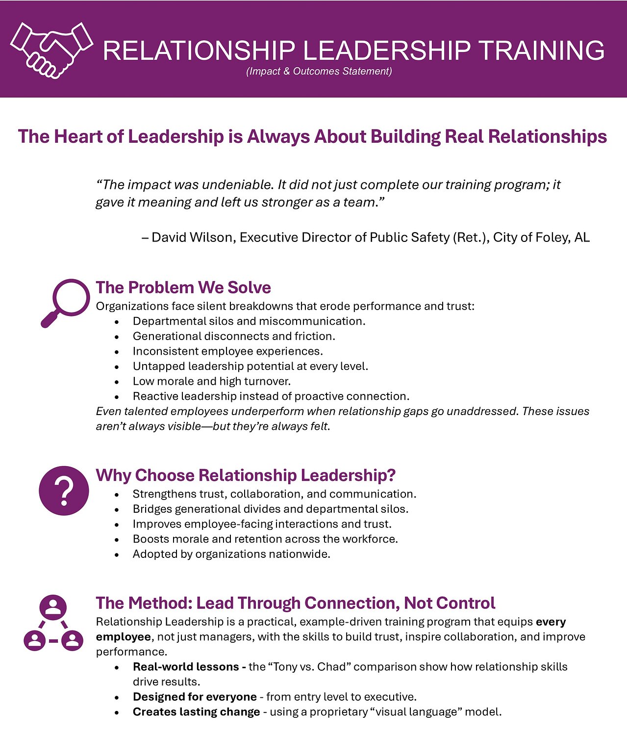 Relationship Leadership Impact Outcomes Statement for Organizations Page 1
