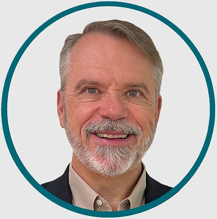 Ed McManus - Teal Round Frame - Gray Background